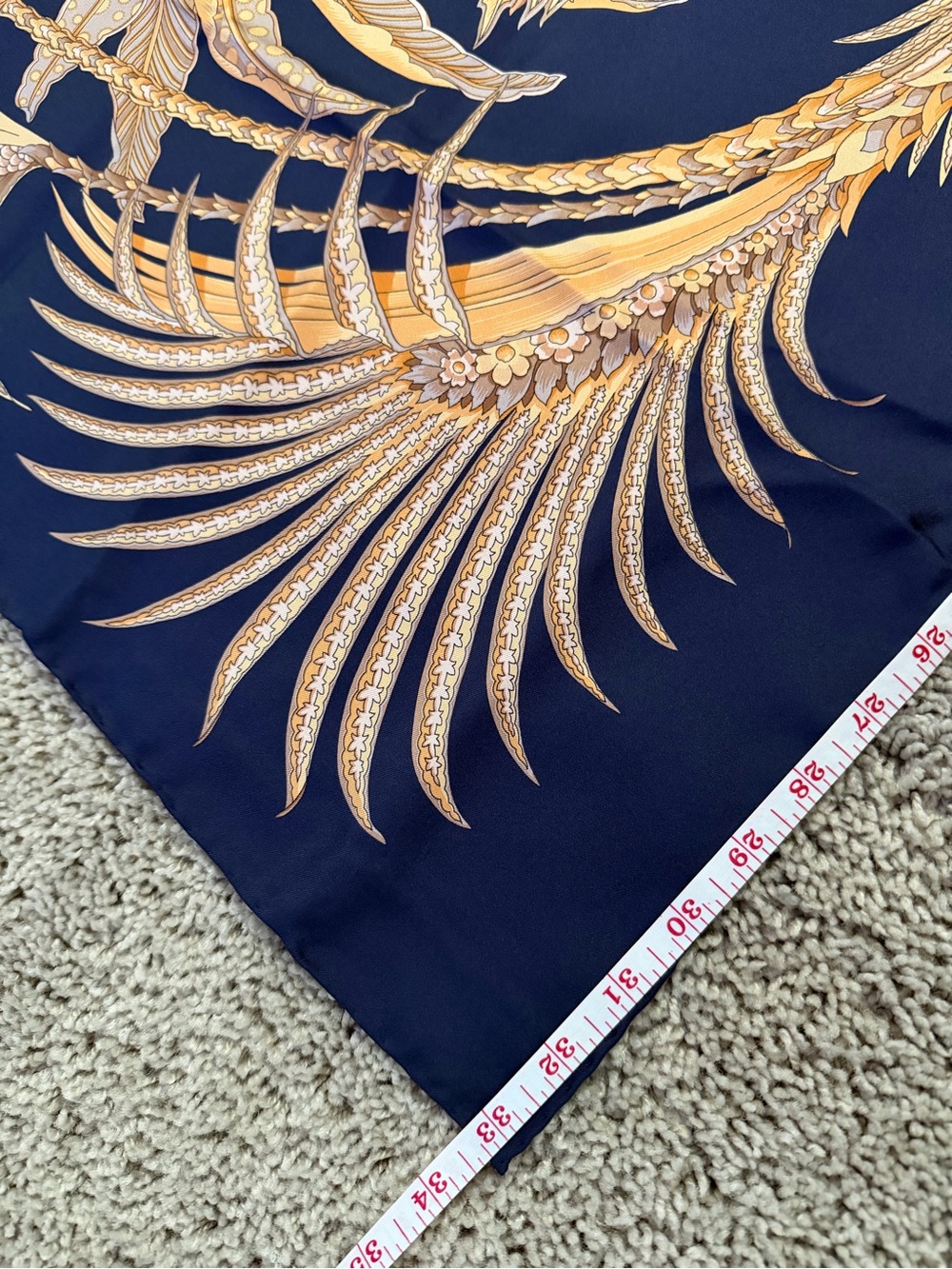 Salvatore Ferragamo Navy and Gold Printed Silk Scarf - Picture 8 of 9